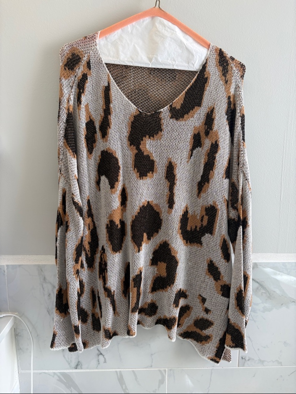 Leopard Print Knit Sweater - Taupe, Brown, Black S/M